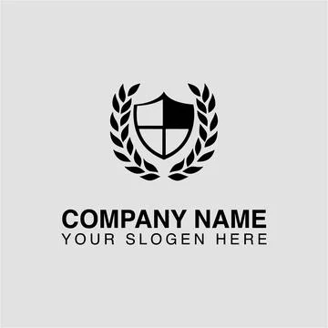 Shield logo design security emblem heraldic crest with laurel wreath vector Stock Illustration