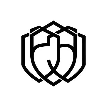 Shield logo icon with geometric outline for security branding. Stock Illustration
