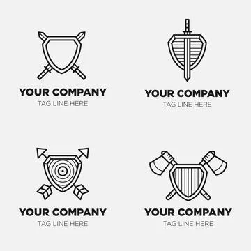 Shield logo icon template collection set design, generic line style Stock Illustration