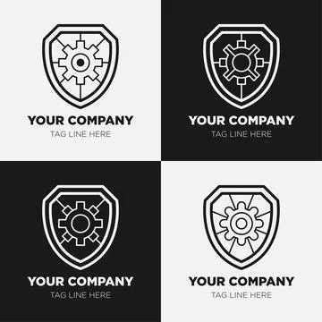 Shield logo icon template collection set design, generic line style Stock Illustration