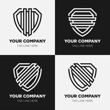 Shield logo icon template collection set design, generic line style Stock Illustration