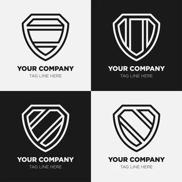 Shield logo icon template collection set design, generic line style Stock Illustration