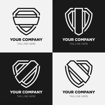 Shield logo icon template collection set design, generic line style Stock Illustration