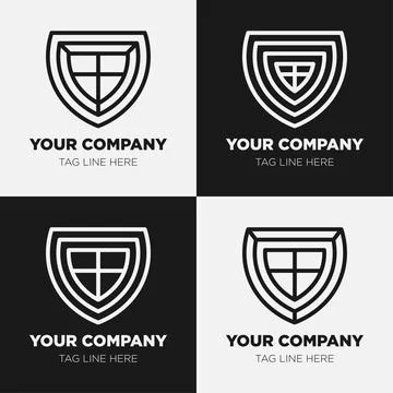 Shield logo icon template collection set design, generic line style Stock Illustration