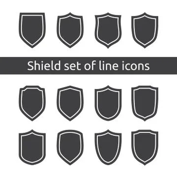 Shield logo symbol icon set with outline line style. vector illustration temp Stock Illustration