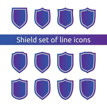 Shield logo symbol icon set with outline line style. vector illustration temp Stock Illustration
