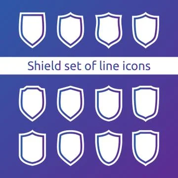 Shield logo symbol icon set with outline line style. vector illustration temp Stock Illustration