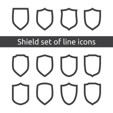 Shield logo symbol icon set with outline line style. vector illustration temp Stock Illustration