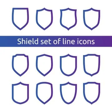Shield logo symbol icon set with outline line style. vector illustration temp Stock Illustration