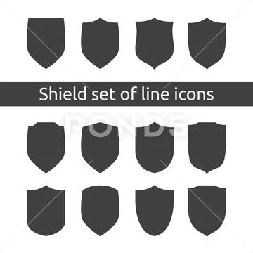 Shield logo symbol icon set with outline line style. vector ...