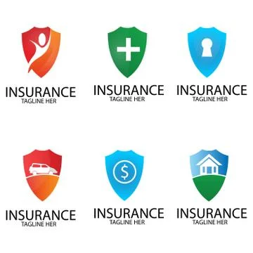 Shield logos, vector set of insurance signs Stock Illustration