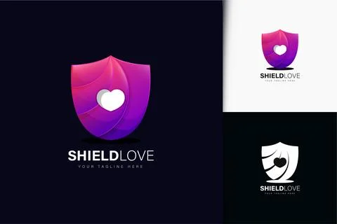 Shield love logo design with gradient Stock Illustration