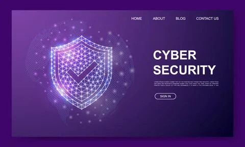 Shield low poly website template. Antivirus design illustration concept Stock Illustration