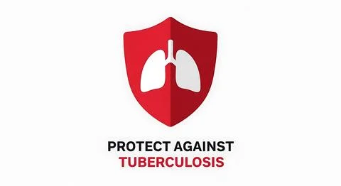 Shield with lung icon and text protect against tuberculosis, vector illustr.. Stock Illustration