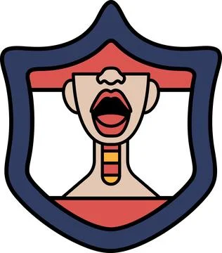 A shield with a man's face on it and a mouth open Stock Illustration