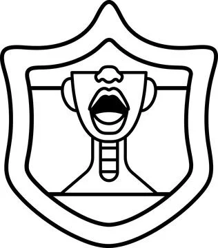 A shield with a man's face on it and a mouth open Stock Illustration