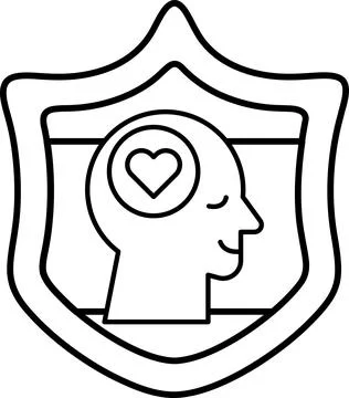 A shield with a man's head and heart on it Stock Illustration