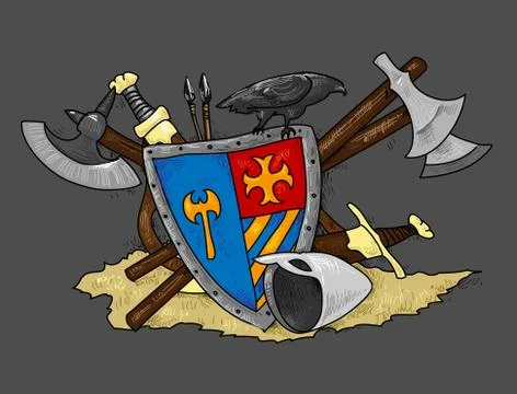 Shield medieval hand drawing Stock Illustration