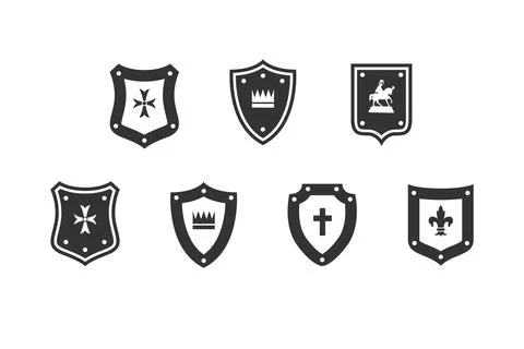 Shield medieval set. Heraldic Shields icons set. royal knight Protect shield Stock Illustration