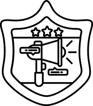 A shield with a microphone and three stars on it Stock Illustration