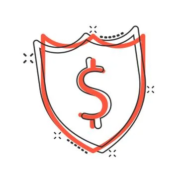 Shield with money icon in comic style. Cash protection cartoon vector illustr Stock Illustration