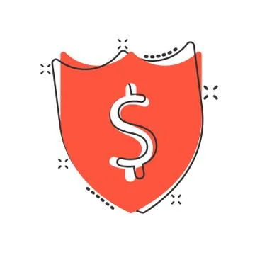 Shield with money icon in comic style. Cash protection cartoon vector illustr Stock Illustration