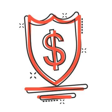 Shield with money icon in comic style. Cash protection cartoon vector illustr Stock Illustration