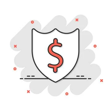 Shield with money icon in comic style. Cash protection cartoon vector illustr Stock Illustration
