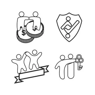 Shield money key Commitment Teamwork Together Outline Logo 스톡 일러스트