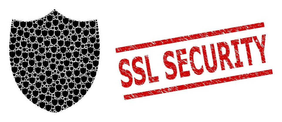 Shield Mosaic of Shield Items and Scratched SSL Security Seal イラスト素材