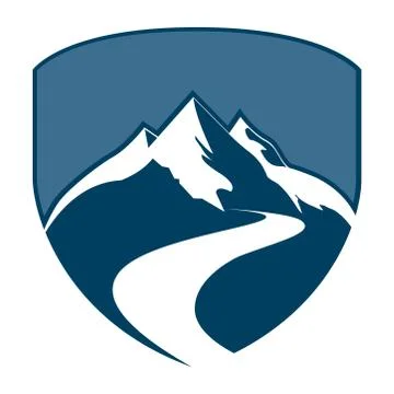 Shield mountain badge concept design. Symbol graphic template element vector Stock Illustration