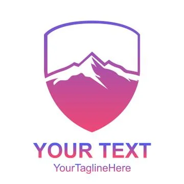 Shield - mountain inside Shield shape with cross or plus icon Vector logo con Stock Illustration