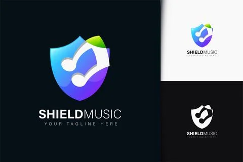 Shield music logo design with gradient Stock Illustration