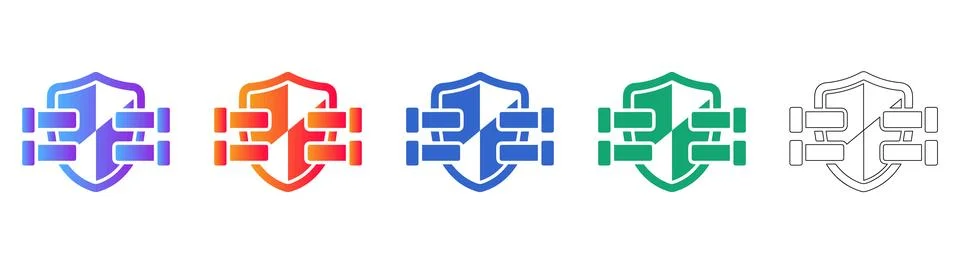 Shield Network Security Data Icons Stock Illustration