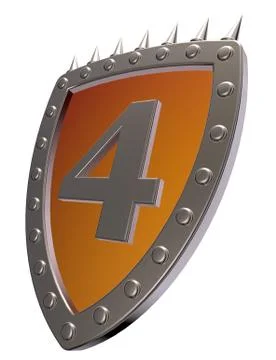 Shield with the number four - 4 -  on white background - 3d illustration Stock-Illustration