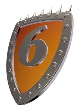 Shield with the number six - 6 -  on white background - 3d illustration Stock Illustration