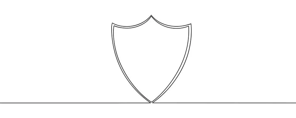 Shield of one continuous line drawn. Security shield drawn in one line. Saf.. Stock Illustration