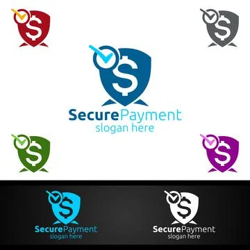 Shield Online Secure Payment Logo for Security Online Shopping. Financial Tra Stock Illustration