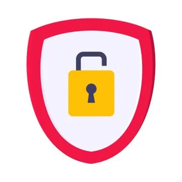 Shield with open padlock on it security protection warning symbol. Stock-Illustration