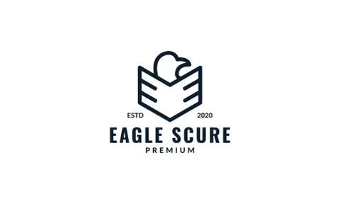 Shield or security or guard line with head bird eagle logo design Stock Illustration