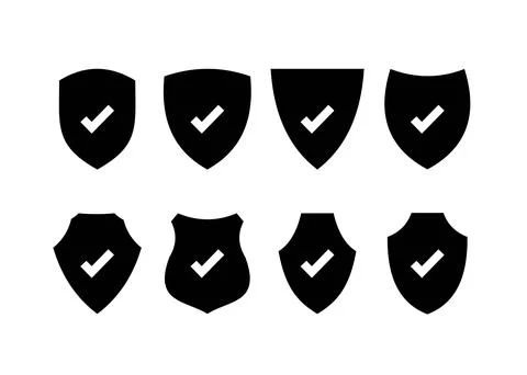 Shield Outline Icons with Check Mark. Security Protection Line Symbol Collection Stock Illustration