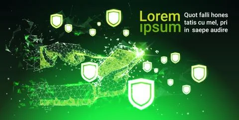 Shield over green Data protection privacy concept GDPR Cyber security network Illustrazione stock