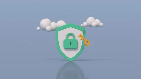 Shield with padlock and key 3D render animation Stock Footage 220276031
