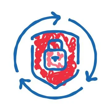 Shield padlock arrows circling doodle data security Stock Illustration