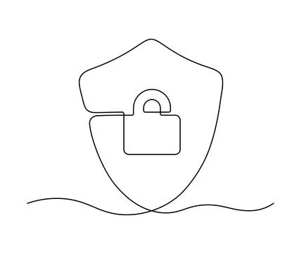 Shield with padlock, continuous one line drawing. Security and protection, safe Stock Illustration