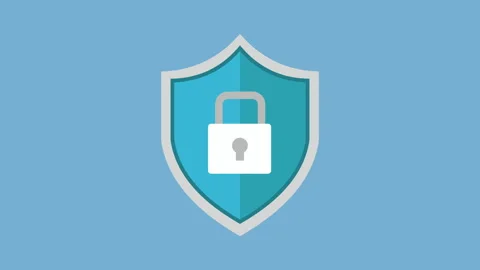 Shield with padlock cyber security 2d Animation with Alpha Matte Stock Footage 335608053