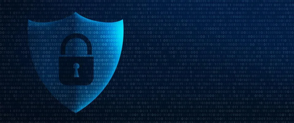 Shield with Padlock icon. Cyber attack block, Cyber data, and Information pri Illustrazione stock