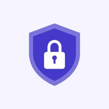 Shield with padlock icon flat design vector illustration, purple cybersecurity Stock Illustration