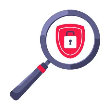 Shield with padlock on it security protection symbol in the magnifier circle Stock-Illustration