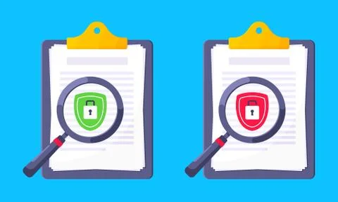 Shield with padlock on it security protection symbol in the magnifier circle Stock-Illustration